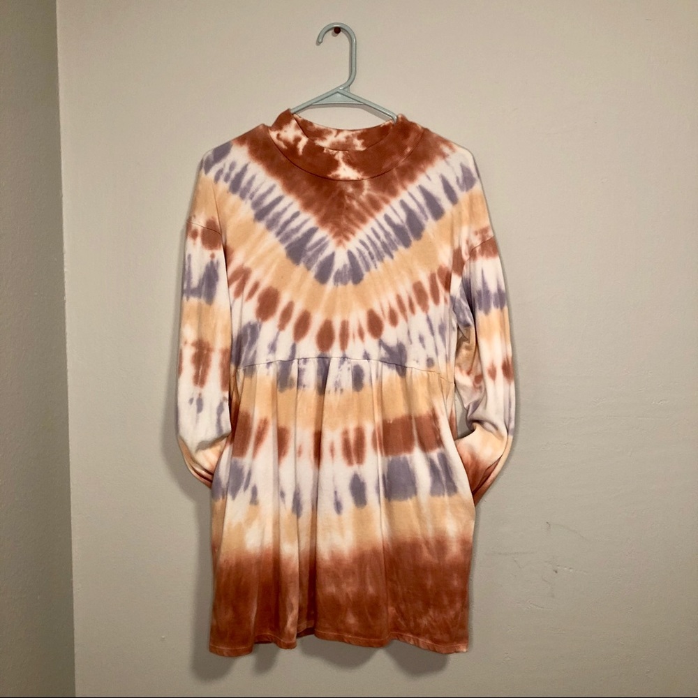 ⭐️ Tie Die Mock Neck Babydoll Dress with Pockets